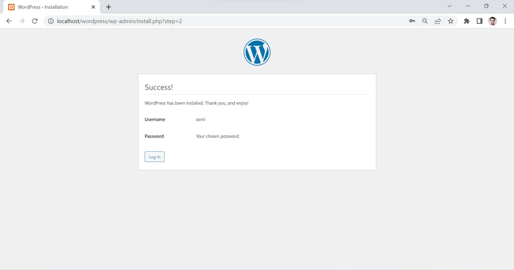 WordPress install completed